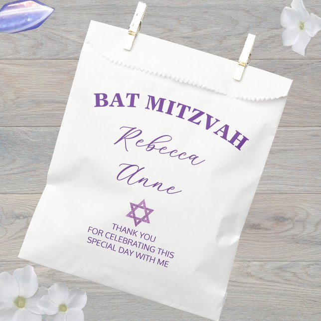 Sacolinha Glam Purple Chic Obrigado Bat Mitzvah (Custom Bat Mitzvah favor bags that are easy to personalize)