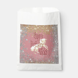 Sacolinha Glittery Dourado Unicorn Birthday Personalizado