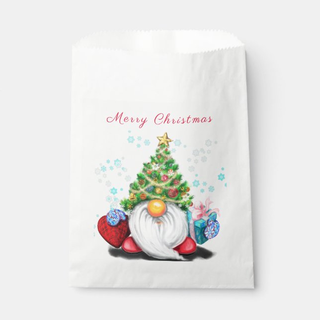 Sacolinha Gnomo com chapéu de árvore de Natal e Bag de prese (Frente)
