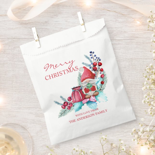 Sacolinha Gnomo de Aquarela e Poinsettia (Cortado)