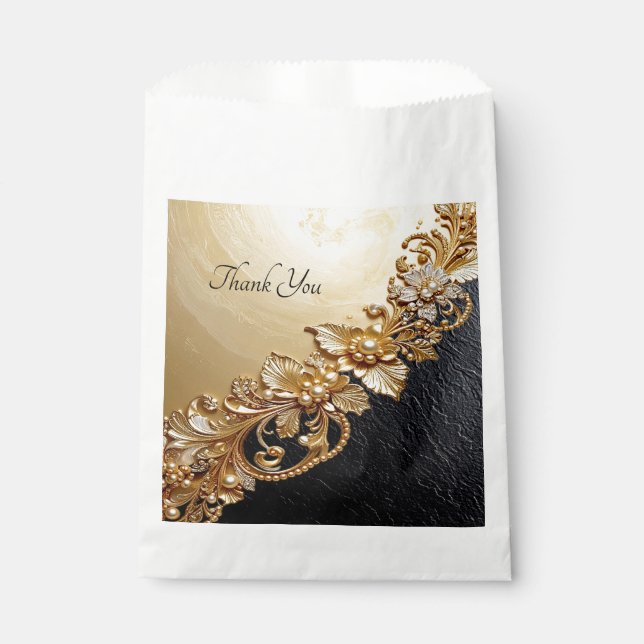 Sacolinha Gold Floral Embellishments Favor Bag (Frente)