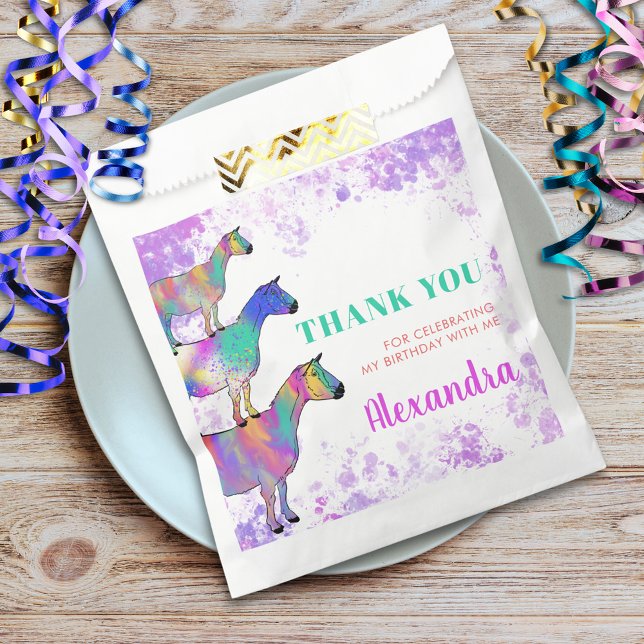 Sacolinha Gosta Da Festa de aniversário, Obrigado (Colorful watercolor goats farm animal birthday party thank you custom favor bag)