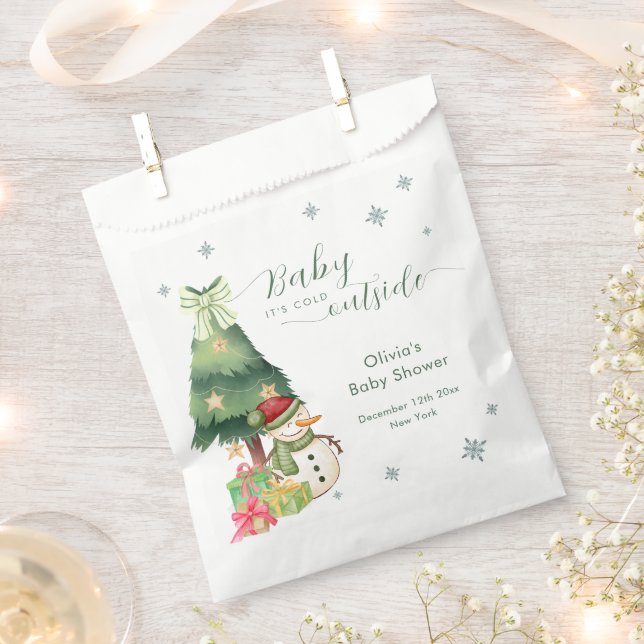 Sacolinha Green Modern Winter Snowman Baby Shower (Cortado)
