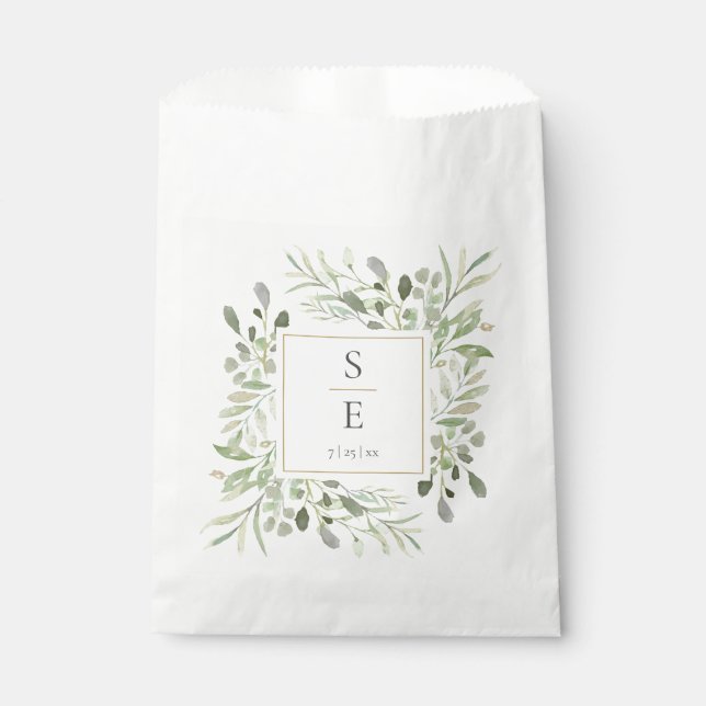 Sacolinha Greenery Foliage Monogramas Iniciais Casamento (Frente)