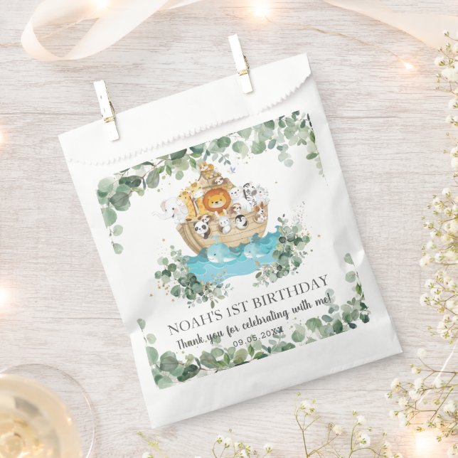 Sacolinha Greenery Noah's Ark Cute Animal Bebê Aniversário (Cortado)