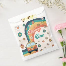 Sacolinha Groovy Retro Rainbow Daisy Festa de aniversário