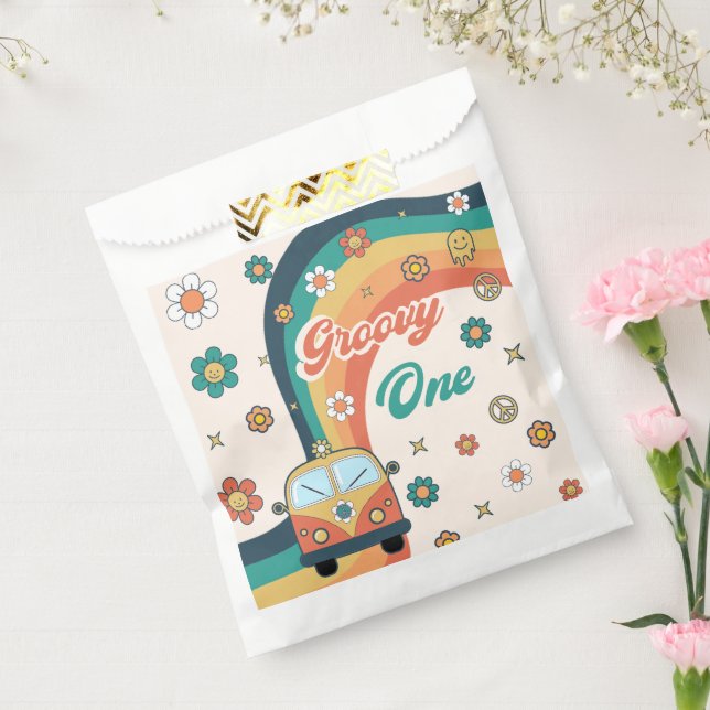 Sacolinha Groovy Retro Rainbow Daisy Festa de aniversário (Selado)