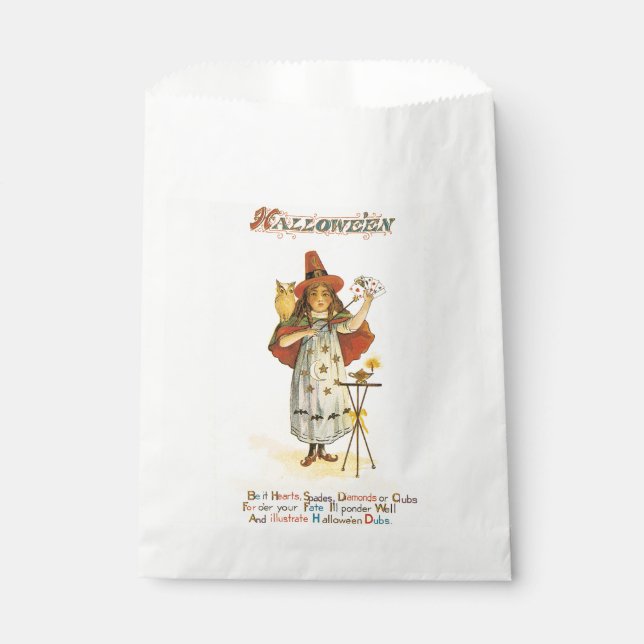 Sacolinha Halloween antigo, Bruxa com Coruja (Frente)