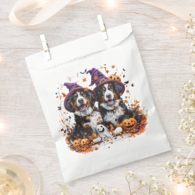Sacolinha Halloween Bernese Mountain Dogs Witch Ghost (Cortado)