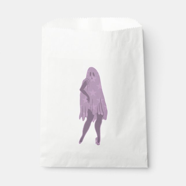 Sacolinha halloween finca estrelas roxas fantasmas (Frente)