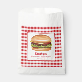 Sacolinha Hamburger No Aniversário De Red Gingham Obrigado