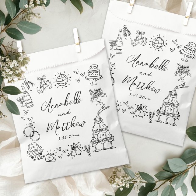 Sacolinha Hand Drawn Whimsical Wedding (Hand Drawn Whimsical Wedding Favor Bag)