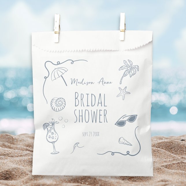 Sacolinha HandDrawn Beach Doodle Illustrations Bridal Shower (Criador carregado)