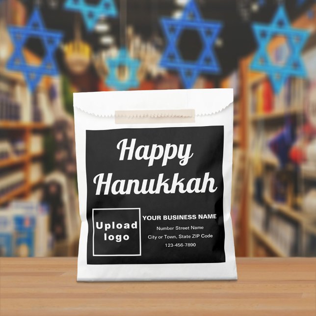 Sacolinha Hanukkah Business Black Background Paper Bag (Black business brand with Hanukkah greeting on paper bag)