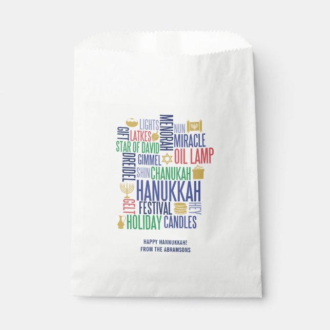 Sacolinha Hanukkah Words Holiday Favor Bag (Frente)