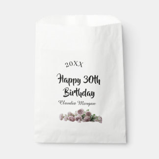 Sacolinha Happy 30th birthday pink white mauve floral name y
