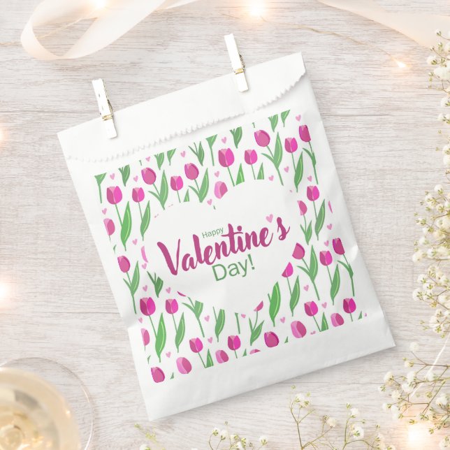 Sacolinha Happy Valentine's Day Pink Tulips (Cortado)