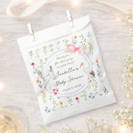 Sacolinha Heirloom Rose Bow and Stork Baby Shower 