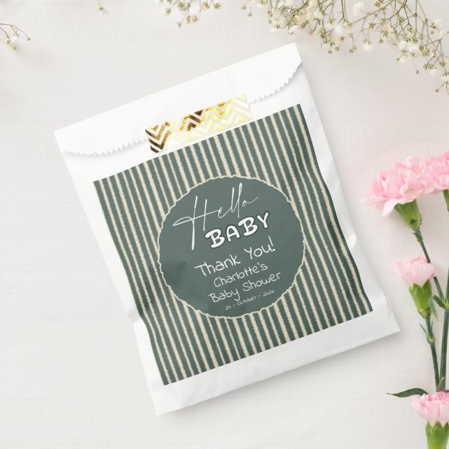 Sacolinha Hello Baby Dark Green Stripes Baby Shower (Selado)