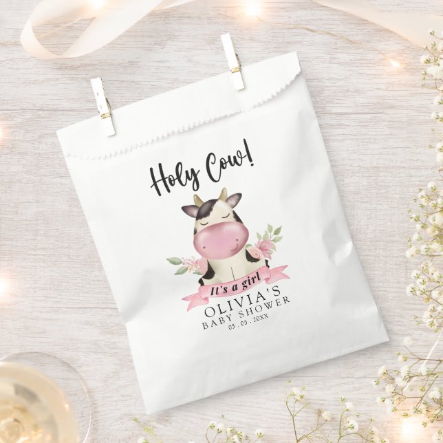 Sacolinha Holy Cow It's a Girl Cute Cow Watercolor (Cortado)