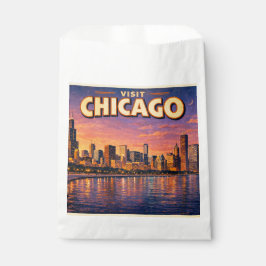 Sacolinha Horizonte de Chicago e Lago Michigan à noite
