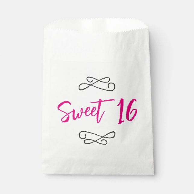 Sacolinha Hot Pink Chic Doodle Modern Script Sweet 16 (Frente)