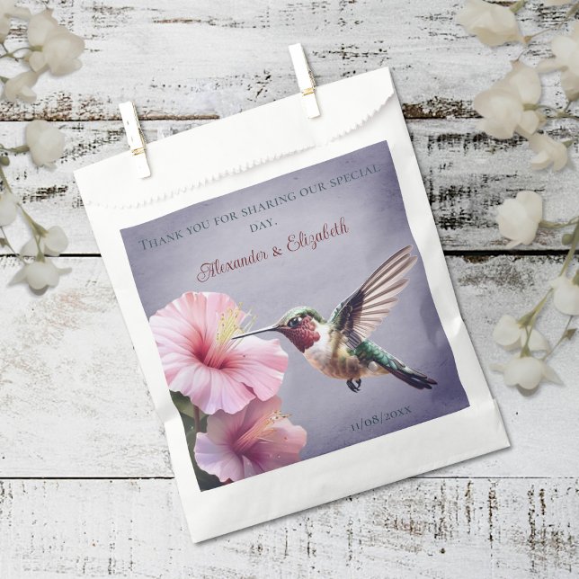 Sacolinha Hummingbird e Hibiscus | Casamento Roxo (Purple Hummingbird and Hibiscus Wedding Favor Bags)