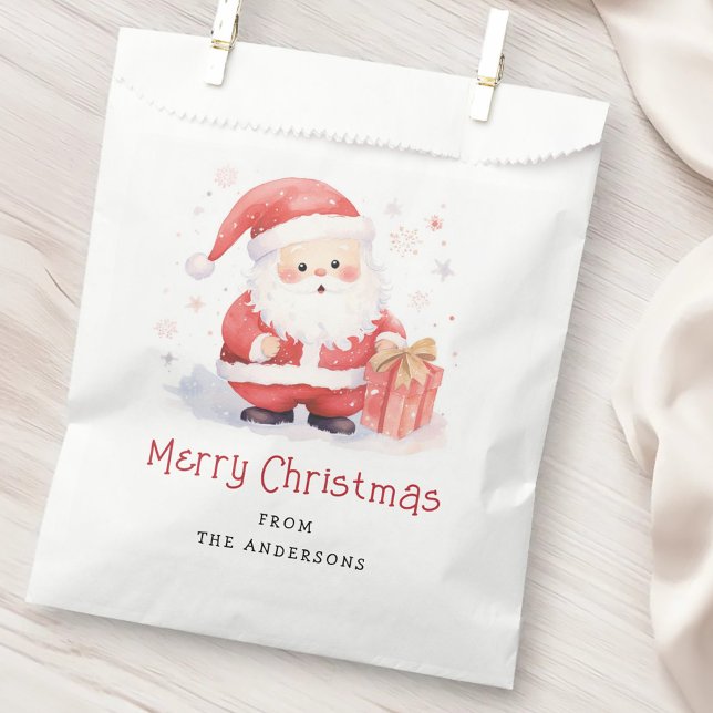 Sacolinha Ilustração de aquarela de Papais noeis bonitos Fel (Cute Santa watercolor illustration Merry Christmas Favor Bag)