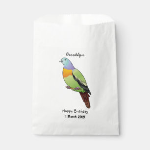 Sacolinha Ilustração de desenho animado de pombo-verde-rosa