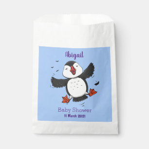 Sacolinha Imagem azul de desenho animado de puffin voador e