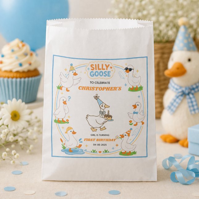 Sacolinha It’s ONE Silly Goose Retro 1st Birthday Fun Modern (It’s ONE Silly Goose Retro 1st Birthday Fun Modern favor bag)