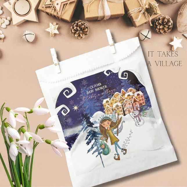 Sacolinha It Takes a Village Winter Fairy Girl Baby Shower  (It Takes a Village Winter Fairy Girl Baby Shower Favor Bag)