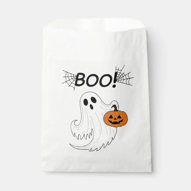 Sacolinha Jack-o-lanterna e um fantasma branco Boo Halloween (Frente)