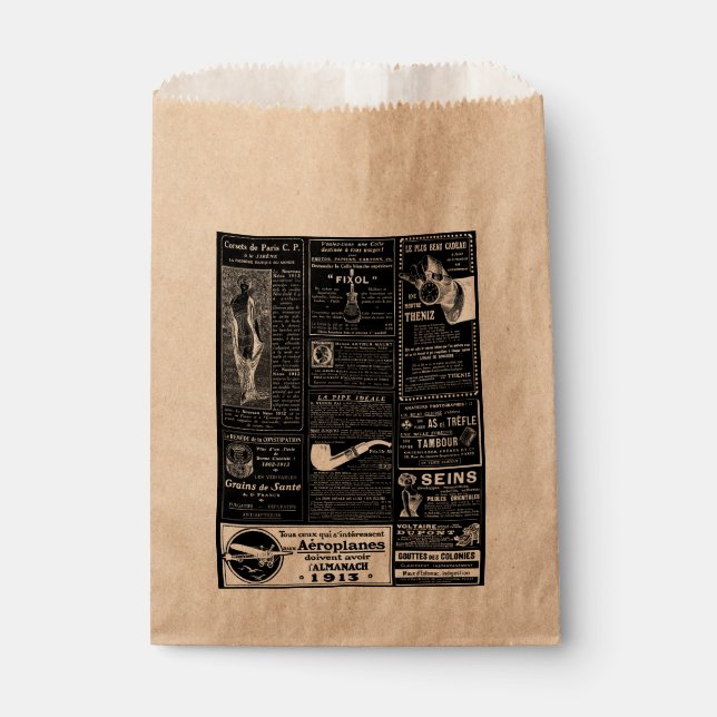 Sacolinha jornal antigo francês negro victoriano (Frente)