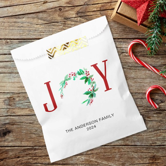 Sacolinha Joy Christmas Personalised Holiday Watercolor (Criador carregado)