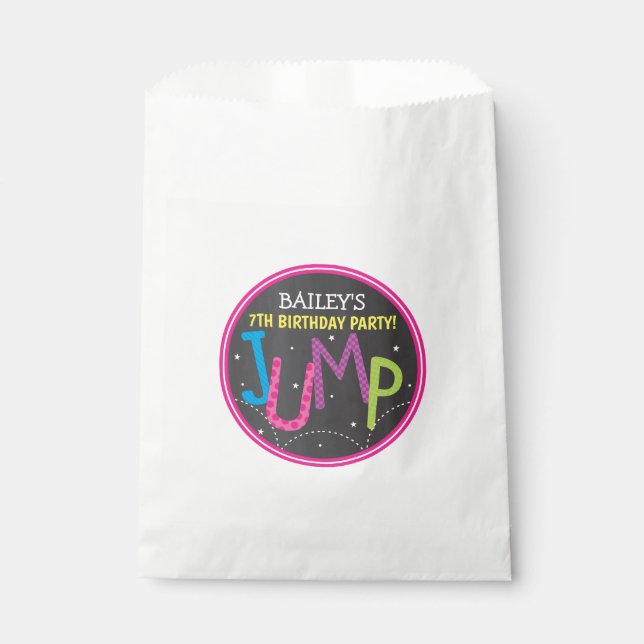 Sacolinha Jump Trampoline Girl Festa de aniversário Neon Cha (Frente)