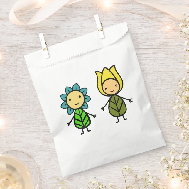 Sacolinha Kawaii Flower Girls Favor Bag - Azul e Amarelo (Cortado)