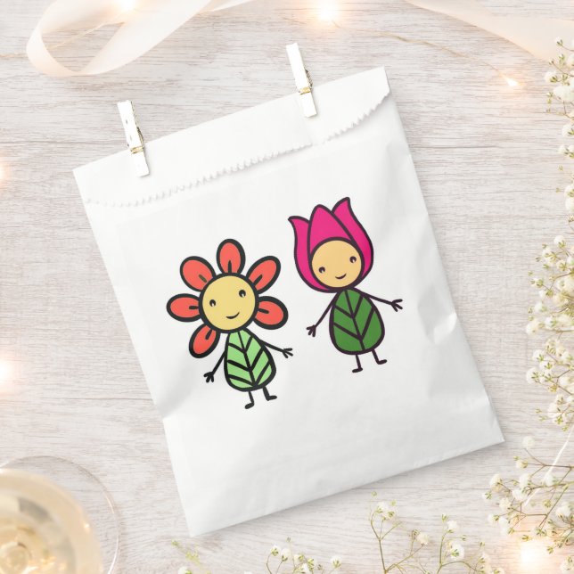 Sacolinha Kawaii Flower Girls Favor Bag - Vermelho e Rosa (Cortado)
