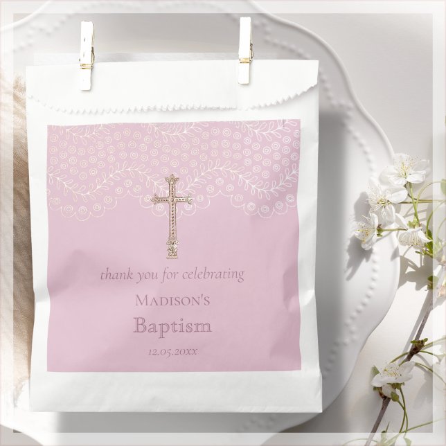 Sacolinha Lace Baptism Rosa Obrigado Por Bolsas Favorecidas (Criador carregado)