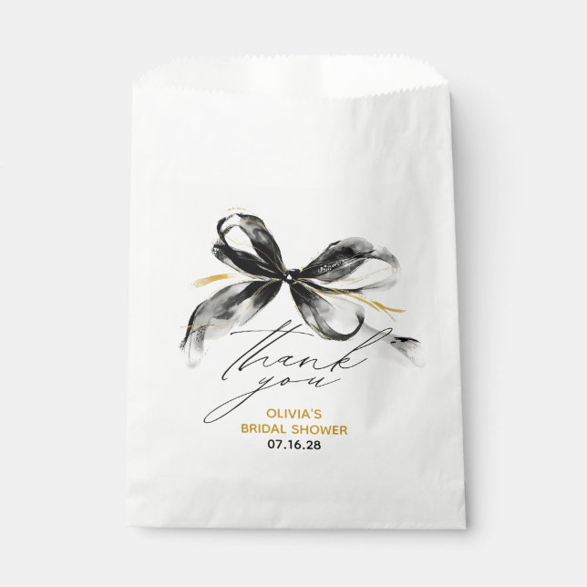 Sacolinha Laço Preto Dourado Caprichoso Obrigada (Frente)