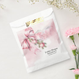 Sacolinha Laço Rosa Aquarela com Bolas de Natal Baby Shower 