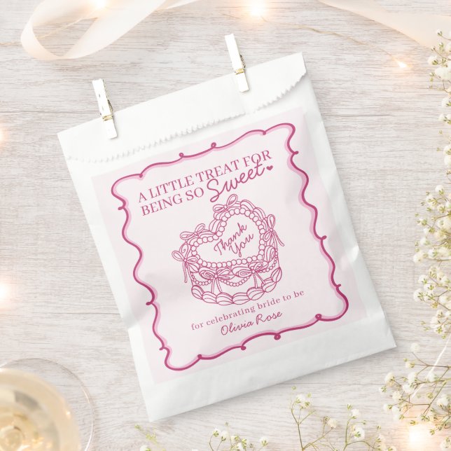 Sacolinha Laço Rosa Retrô Coração Coquette Cake Chá de Bebê  (Cortado)