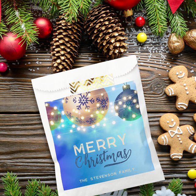 Sacolinha Lâmpadas de Natal em Cordão com Enfeites em Azul D (Criador carregado)