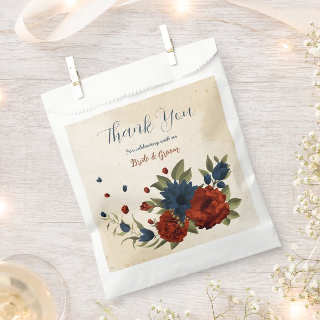 Sacolinha laranja queimada e marinho azul casamento floral (Cortado)