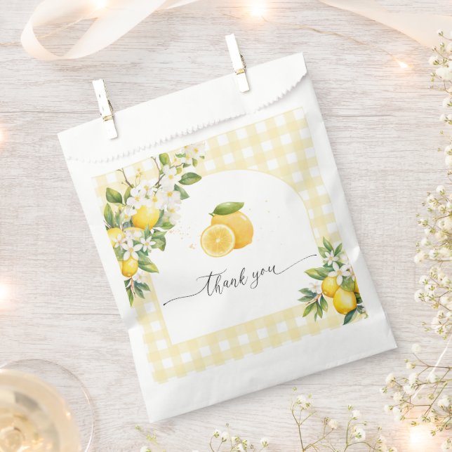 Sacolinha Lemon Citrus Baby Shower Yellow Gingham (Cortado)