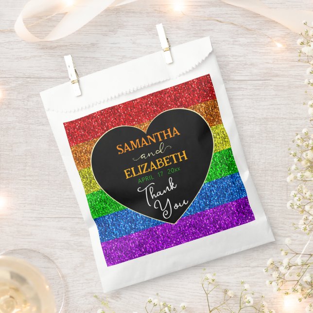 Sacolinha LGBT bandeira arco-íris faísca casamento coração O (Cortado)