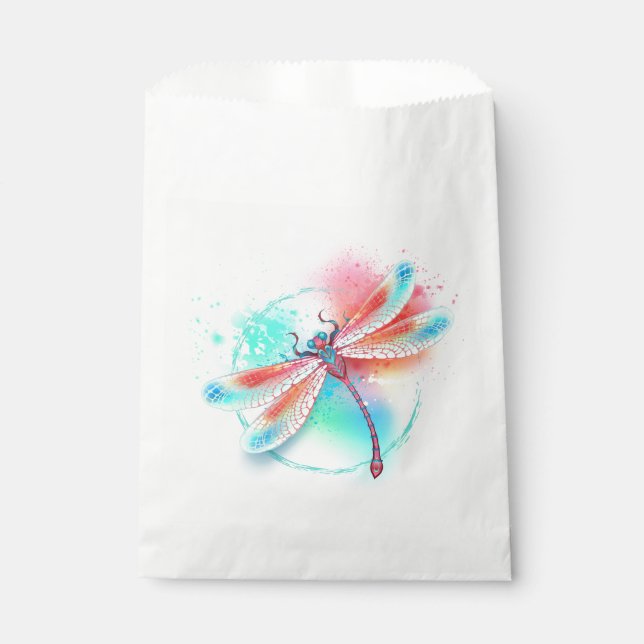 Sacolinha libélula vermelha sobre fundo de aquarela (Frente)