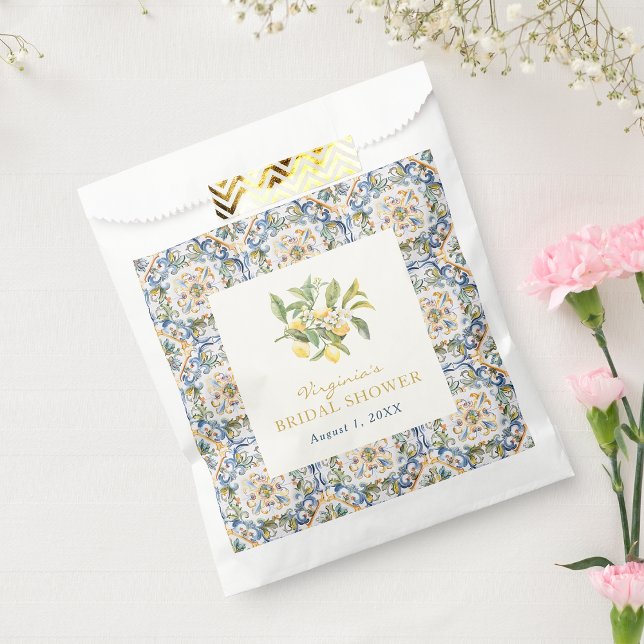 Sacolinha Limão Chá de panela Favor Bag (Elegant Italian Lemon Bridal Shower Favor Bag by Painted Paperie)
