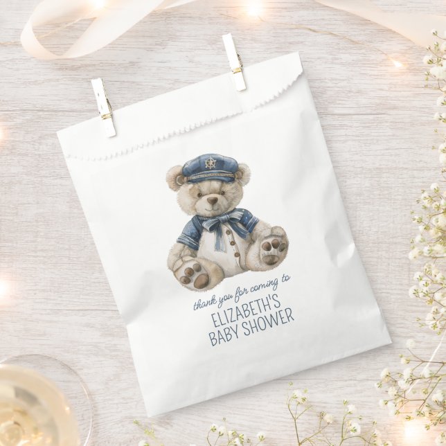 Sacolinha Lindo Urso de Bebê Azul Náutico Chá de Bebê (Cortado)