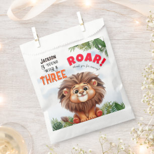 Sacolinha Lion Safari Wild & Três Crianças Terceiro Aniversá